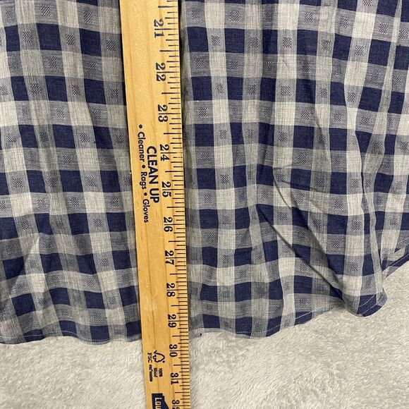 Thomas Dean Shirt Mens Medium Blue Gray Check Button Up Cotton Flip Cuff Plaid - Picture 4 of 8